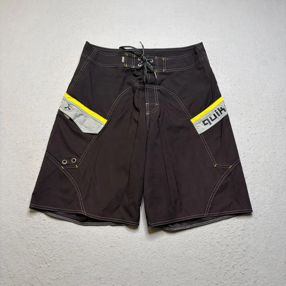 Quiksilver Board Shorts Mens 32 Black Y2K Logo Cargo Pocket Surf Swim Trunks